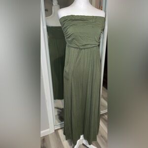 Absolutely Olive Green Strapless Maxi Dress W/Pockets XL